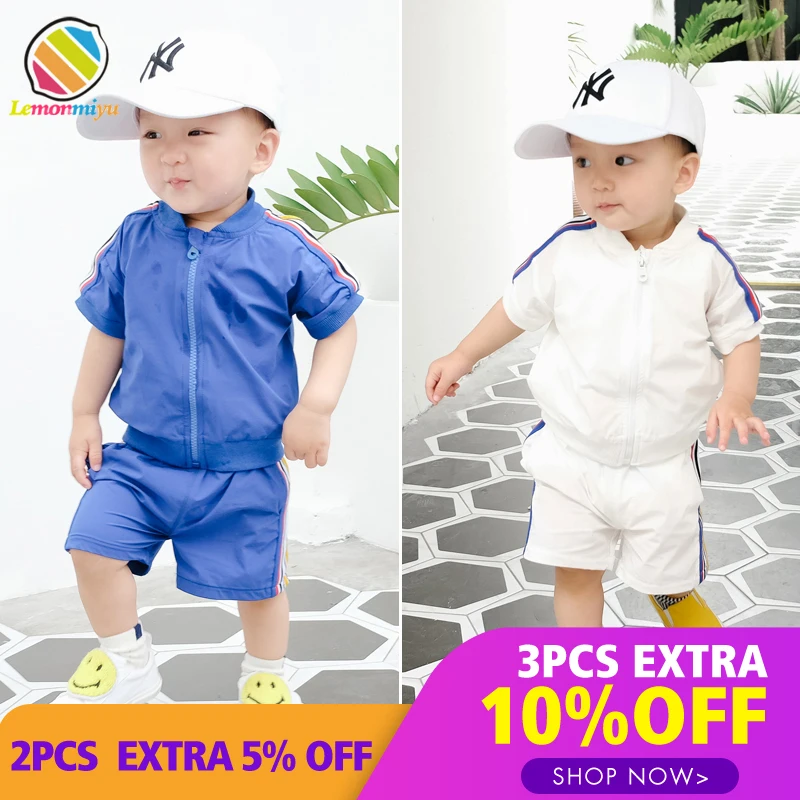 

Lemonmiyu Summer Active Baby Boys Sets Infants Cotton Two-Piece Newborn Striped Zipper Tops and Shorts 1st Birthday Baby Suits
