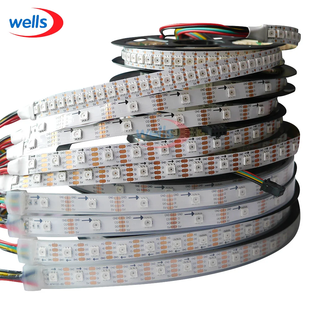 5m 30/32/36/48/60/72/96/144 leds/pixels/m APA102 Smart led pixel strip ,DATA and CLOCK seperately DC5V IP30/IP65/IP67 