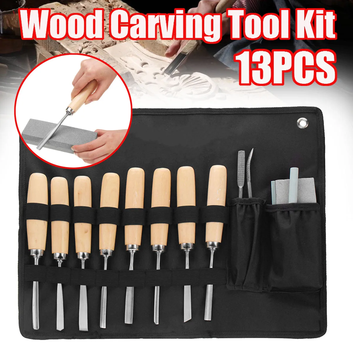 

8Pcs Wood Carving Knife Tool Set Oilstone File Woodworking Knives Tool Kit for Woodworking and DIY Model Making Hand Tool Set