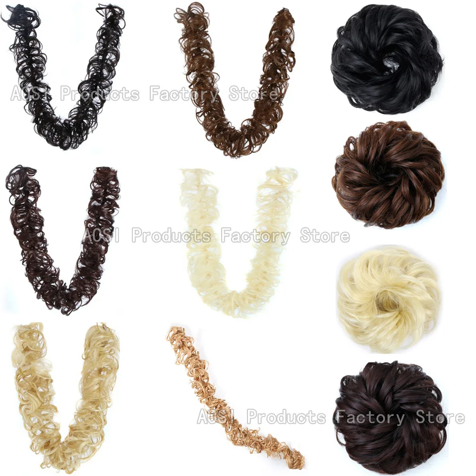 AOSI Synthetic Elastic Band Chignon Updo Twining hair Extension Curly Bun Hair Pieces Women Heat Resistant Hairpieces