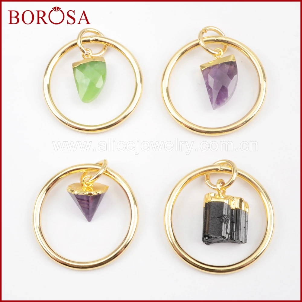 BOROSA Стильный золотой цвет сырой многоцветный камень круг Подвески бусины