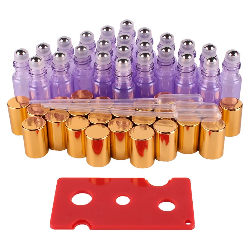 

24pcs 5ml Purple Essential oil pearl coated Glass Roll on Bottles with Stainless Steel Roller Ball for perfume aromatherapy