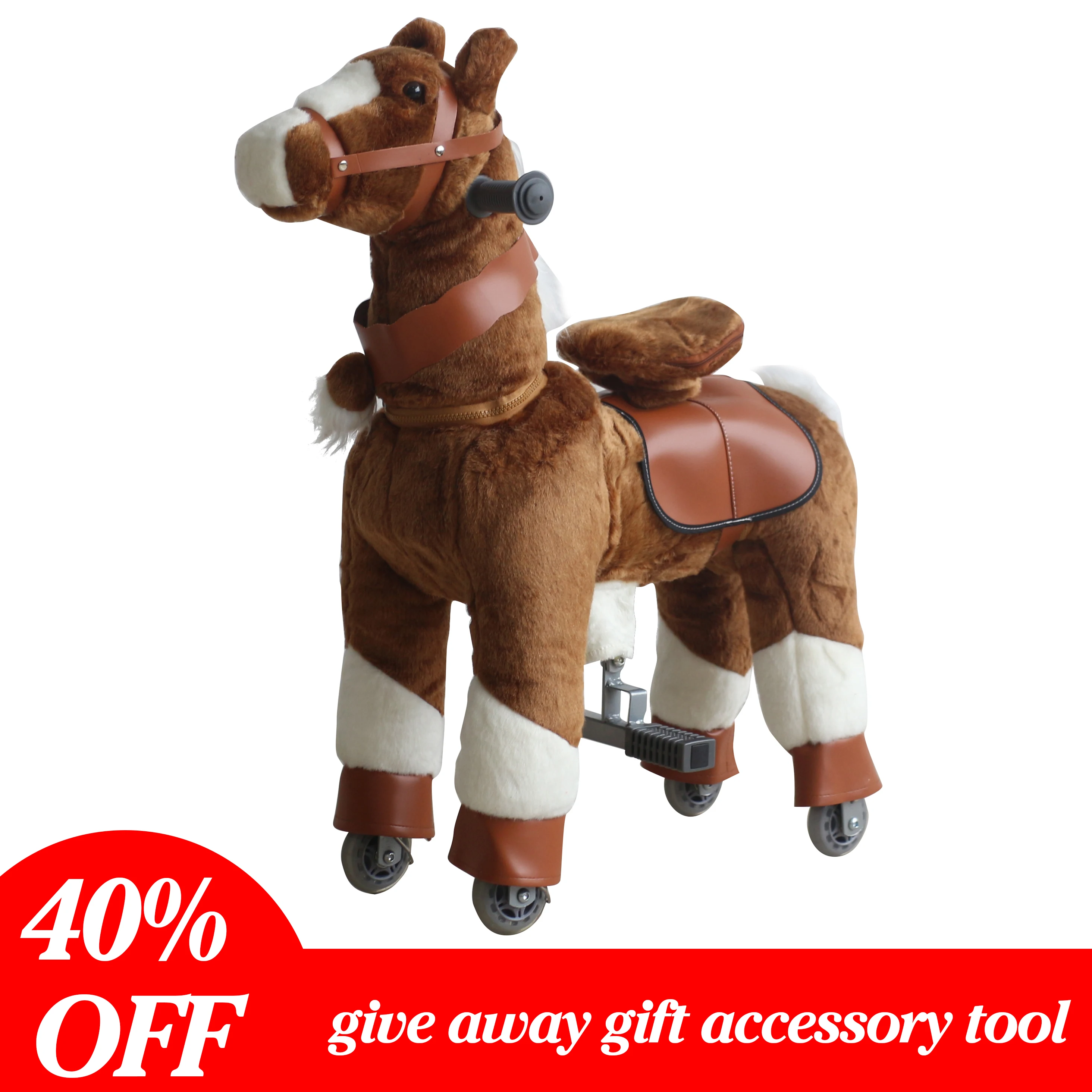 Brown Horse, Small Happy Island Cute Little Pony Foal Giddy Up Ride On Horse Walking Simulated No Battery No Electricity Mechanical Horse Large
