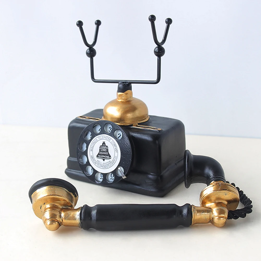 Винтажная телефонная модель Ретро стиль орнамент декоративный Смола ремесла Декор на стол черный