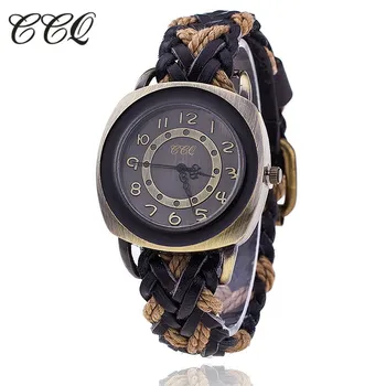 

CCQ Vintage Leather Strap Watch High Quality Antique Braided Watch Ladies Fashion Wrist Watch Relogio Feminino