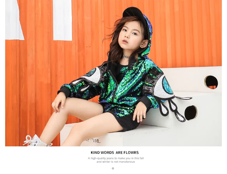 Kid Sequin Hip Hop Hoodies Jacket Clothing for Girls Crop Tank Top Shirt Shorts Jazz Dance Costume Ballroom Dancing Clothes Wear (13)