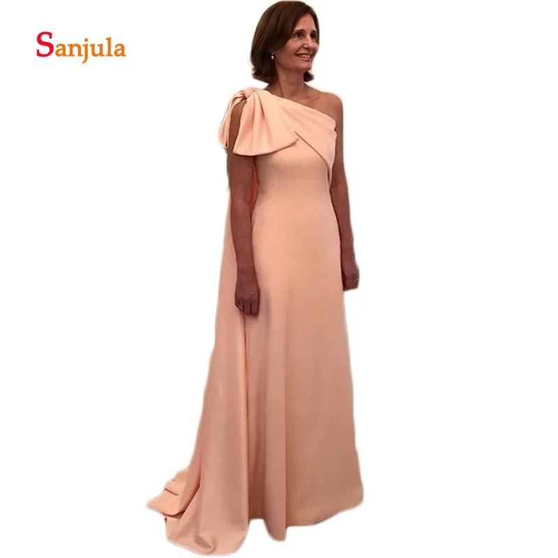 

One Shoulder Elegant Mother of the Bride Dresses 2019 Bow on Shoulder A-Line Jersey Women Formal Evening Dresses Long D1026