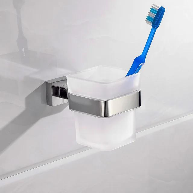 SUS304 набор оборудования из нержавеющей стали для ванной комнаты хромированное зеркало полированный держатель туалетной бумаги крючок для халата полотенца бар аксессуары для ванной комнаты - Цвет: Toothbrush Cup Shelf