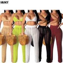 IASKY/Новинка года; сексуальный женский купальник-бикини; топ+ штаны; купальник-бикини; однотонная Пляжная накидка на купальный костюм; 2 шт./компл