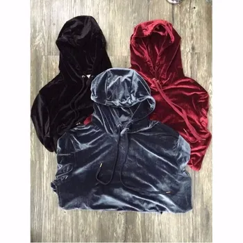 

2018 New Arrived Kanye West Streetwear Solid Color100% Velvet Hoodies Men Pullovers Hip Hop Long sweatshirts Youth Popular S-XL