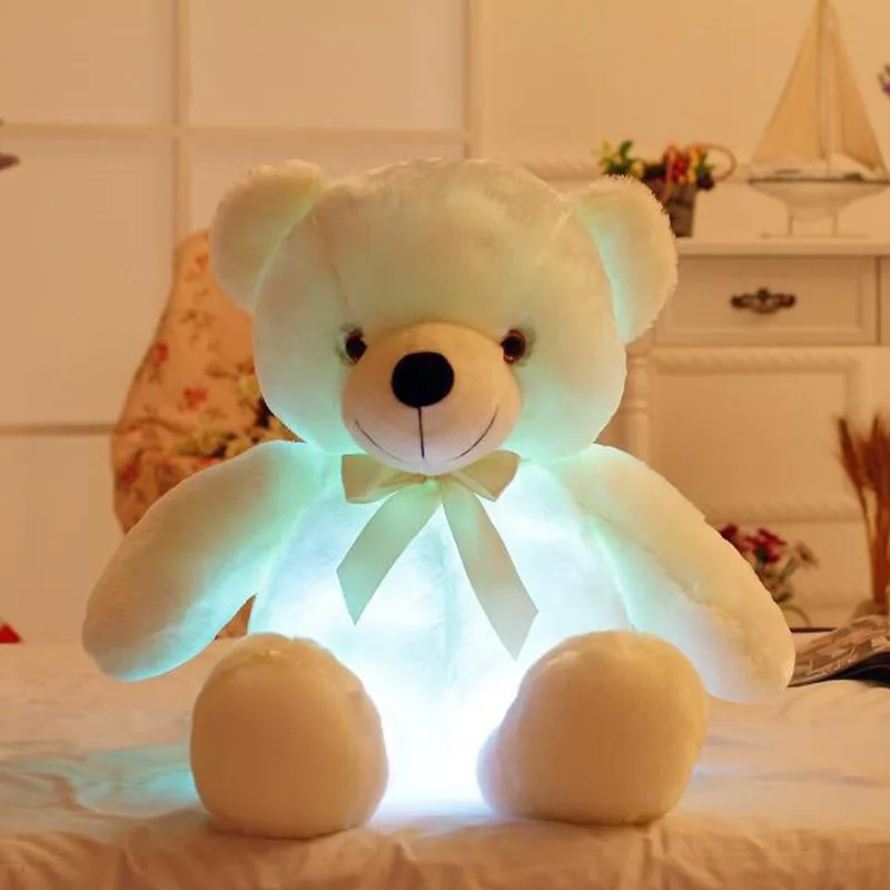 Креативный светящийся светодиодный плюшевый мишка, мягкие животные плюшевые игрушки, красочный светящийся плюшевый мишка на день рождения, рождественский подарок для детей - Цвет: Белый