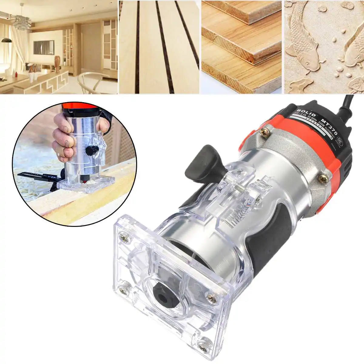 

35000r/min 220V 1/4" Woodworking Router Wood Trimmer Power Tools Corded Electric Hand Trimmer Wood Laminator Router Joiners