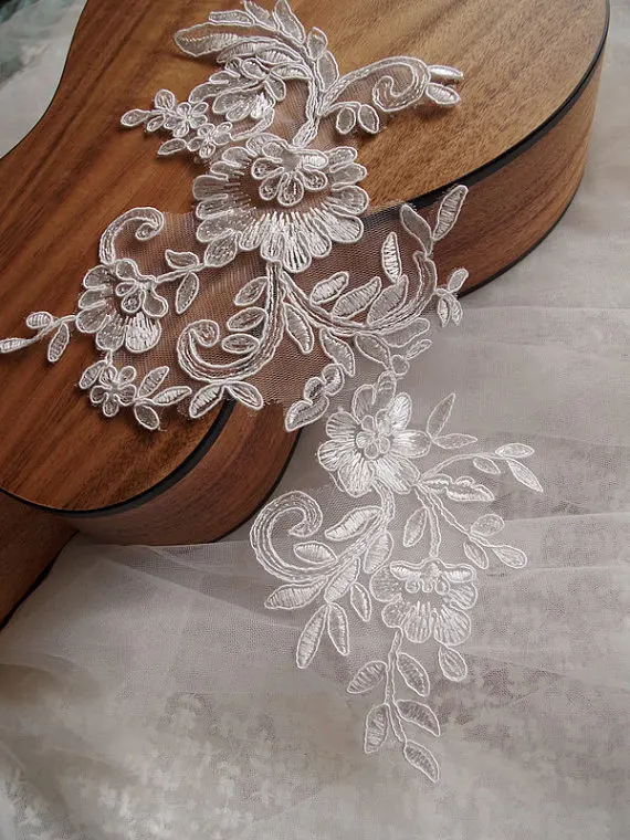 Bridal Applique, ivory Alencon Lace Applique, bridal headpiece applique