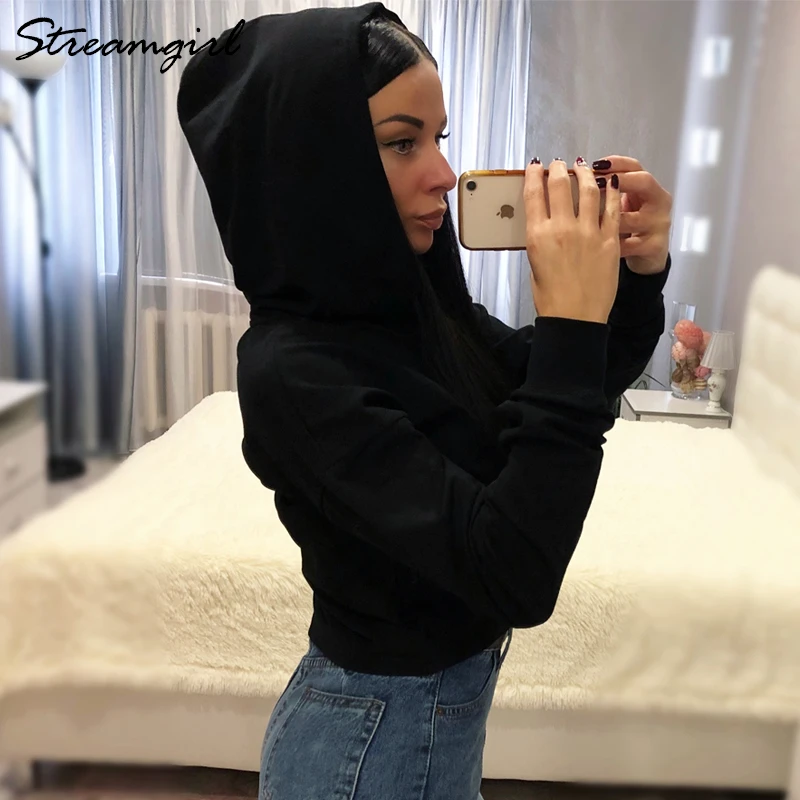 Streamgirl Cropped Hoodie Sudadera negra mujeres Top Crop Sudadera capucha mujer Short Hoodies mujeres sudaderas Sping|Sudaderas con capucha y sudaderas| - AliExpress