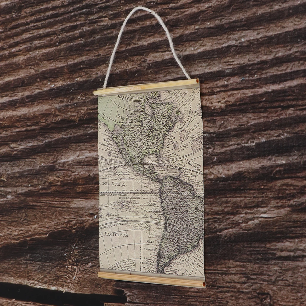 Miniature Vintage Mini Map of the Americas for 1/6 1/12 Scale Dollhouse Room Wall Ornament Dollhouse Accessories