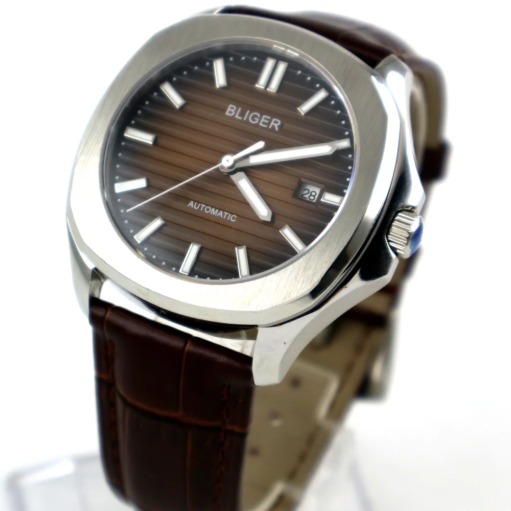 

0mm Bliger Gradient navy Brown dial date window sapphire glass automatic mens watch