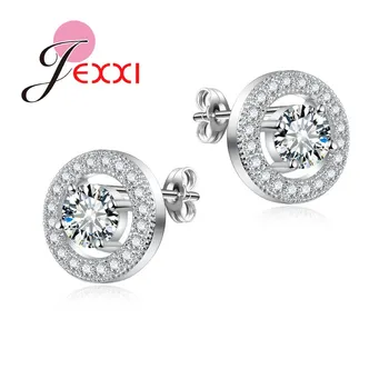 

Hot Sale Fashion Earring Jewelry Round Cubic Zircon Silver Party Engagement Stud Earrings For Women Top Qulaity