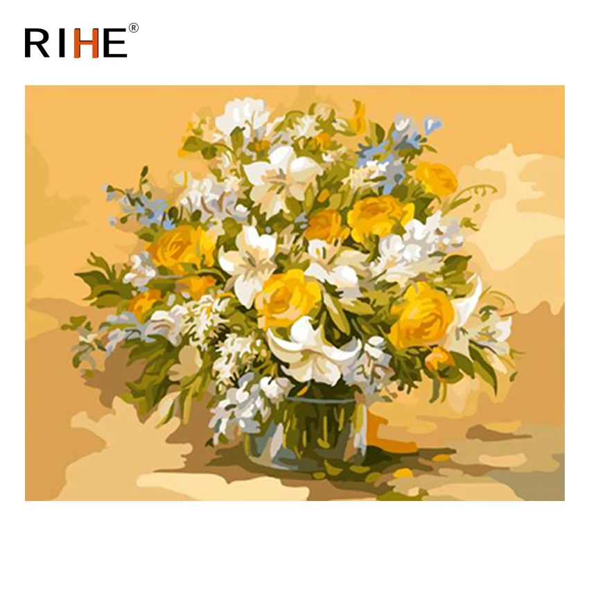 

RIHE Lily Rose Diy Painting By Numbers Flower Vase Oil Painting Cuadros Decoracion Acrylic Paint On Canvas Modern Wall Art 2018