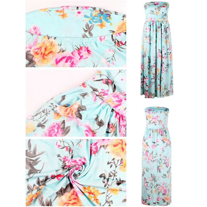 New Women Floral Dresses Printed Chest-wrapped Boho Evening Partyl Long Dress Vestidos Verano 2019 Vestito lungo New Sukienka