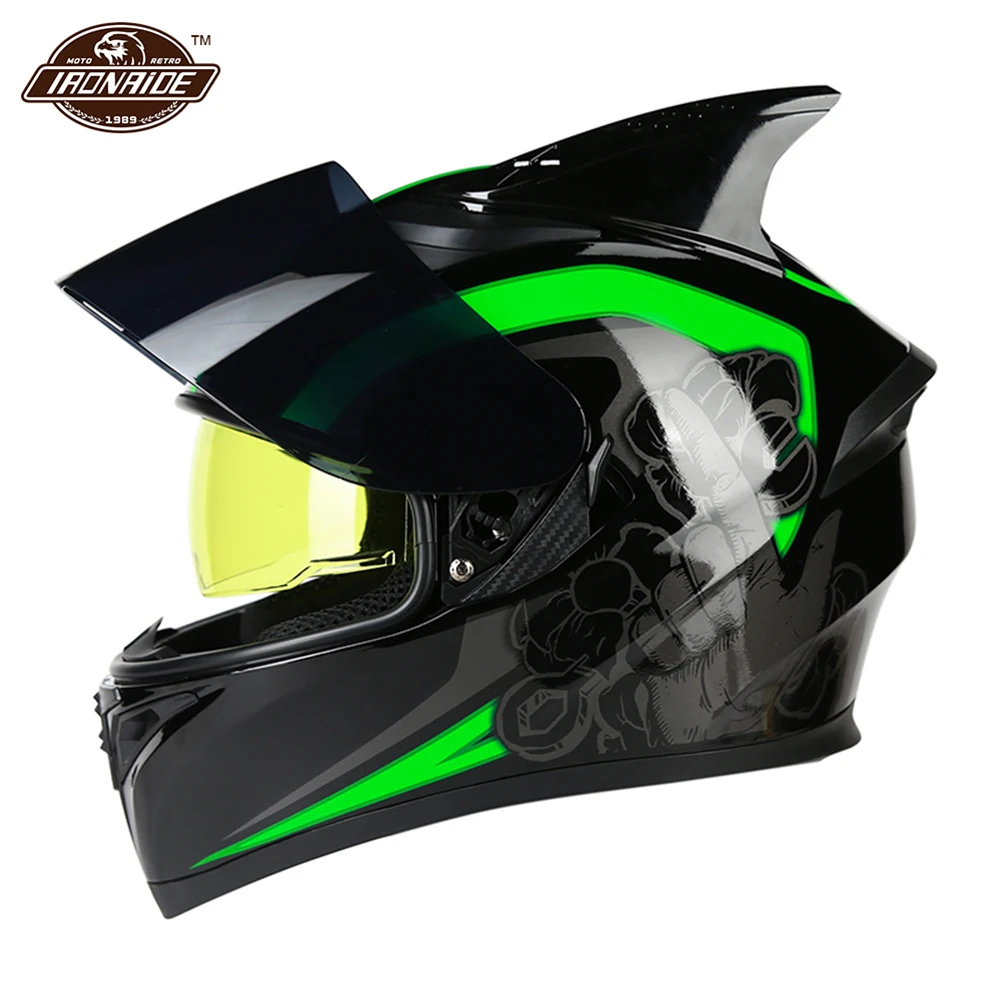 

Motorcycle Helmet Flip Up Motocross Helmets With Inner Sun Visor Double Len Modular Full Face Helmets Motorcycle Capacete Casco