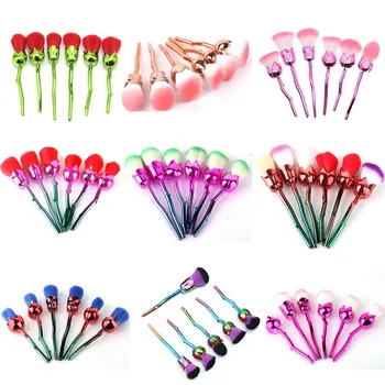 

6pcs Makeup Brushes Set Multicolored Rose Flower Shape Make Up Foundation Powder Cosmetic Powder Brushes