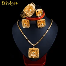 Ethlyn Золотой Цвет Квадратной Формы Эфиопских Женщин Ювелирные Наборы Африканский Свадебный Романтический Циркон Свадебные Украшения Устанавливает S070