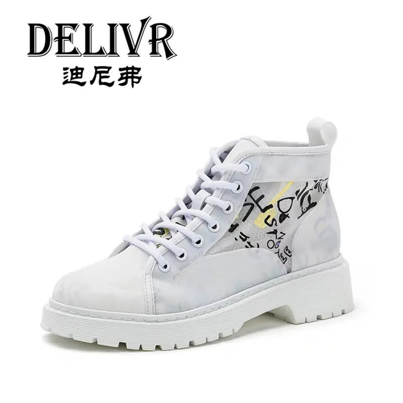 

Delivr Womens Martins Boots 2019 New Fashion Ladies Boots Ankle Casual Female Boots High Top Lady Boots Real Leather White Trend