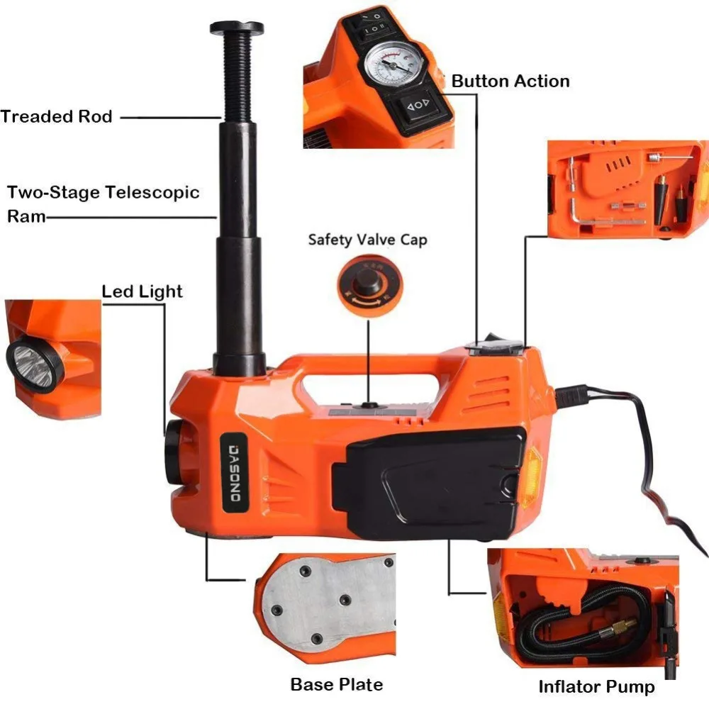 KUNFINE 12V 5Ton Car Electric Tire Lifting Car Jacks Hydraulic Air Infatable Car Floor Jack With Ti