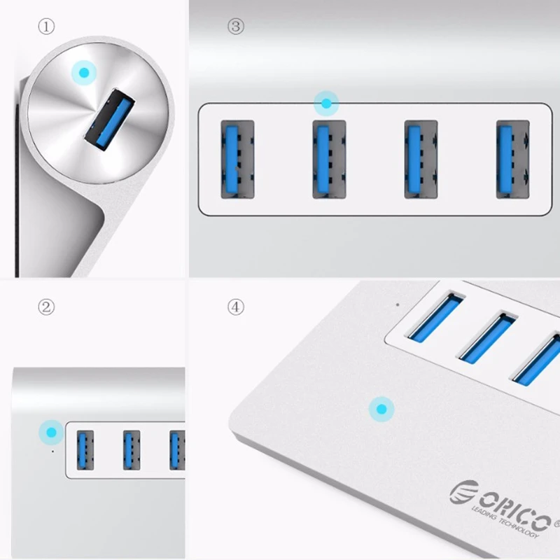 Orico алюминиевый сплав 4 порта Usb 3,0 концентратор Высокоскоростной мини-Сплиттер портативный хаб для ноутбука ПК компьютера