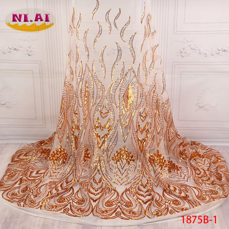 

Latest Style African Lace Fabric 2018 High Quality Lace Fashion French Lace Fabric Tulle Nigerian Sequin Lace Fabrics XY1875B-1
