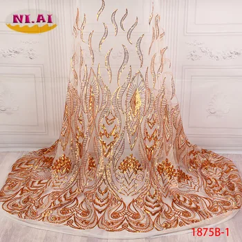 

Latest Style African Lace Fabric 2018 High Quality Lace Fashion French Lace Fabric Tulle Nigerian Sequin Lace Fabrics XY1875B-1