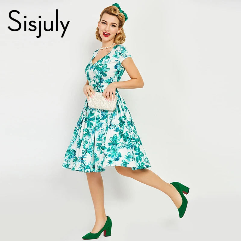 

Sisjuly Women Dress 1950s Floral Print Party Elegant Retro Daily Sexy Summer A Line Rockabilly Casual Vintage Dress For Girl