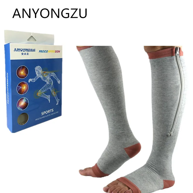

ANYONGZU Medical Shaping Prevent Varicose Veins Zipper Compression Stocking Elastic Thin Leg Sports Open-toed Unbound Leg Warmer