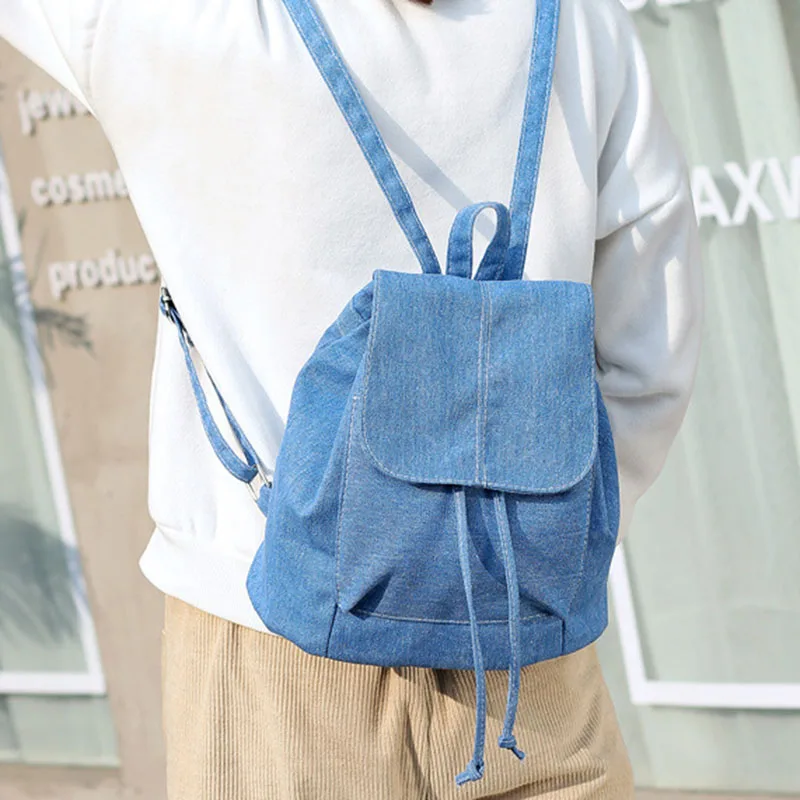 HCH холщовый женский рюкзак на шнурке, школьные сумки для девочек-подростков, маленький рюкзак, женский рюкзак(синий