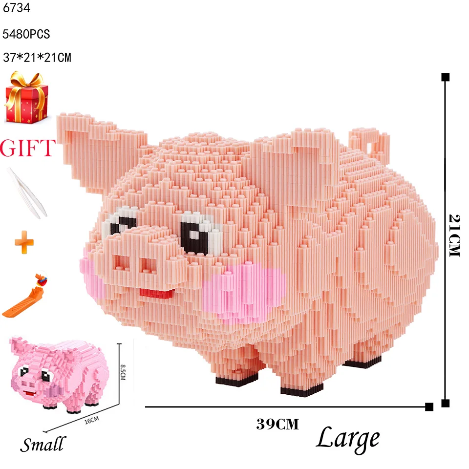 

1PC Funny Pet Auspicious Pig Large Size Building Blocks Kids Toys Educational Assemable Cute Animal Bricks Children Model Gifts