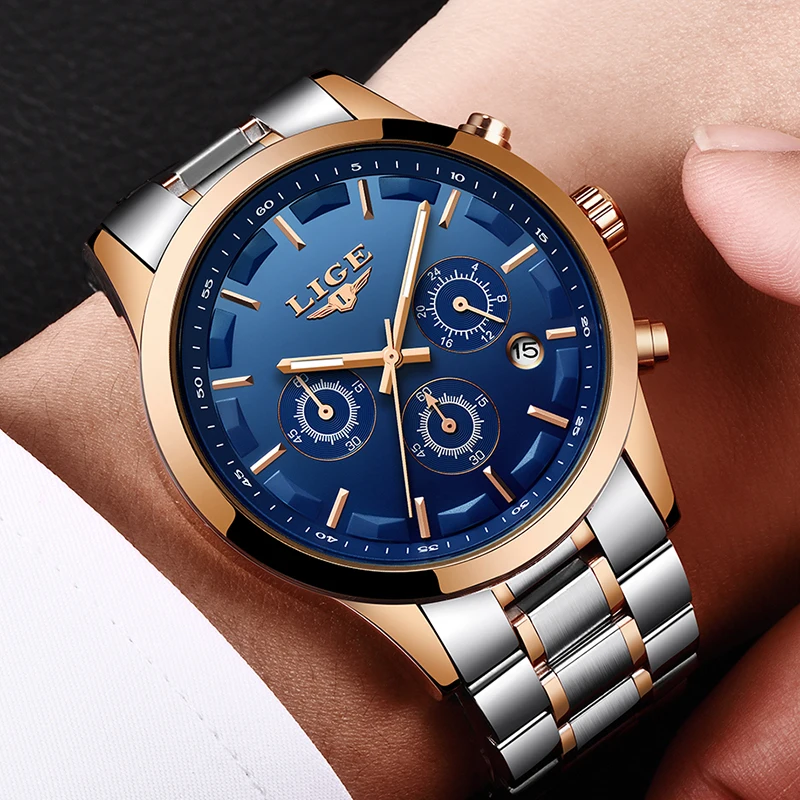 

LIGE Men Watch Top Luxury Brand Fashion Quartz WristWatch Male Stainless Steel Sport Waterproof Watch Clock Relogio Masculino