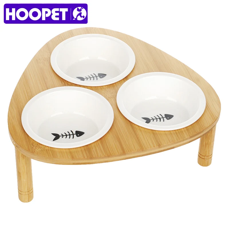 HOOPET Pet Dog Cat Bowl Bamboo Clappers Two Food and Water Porcelain Bowl