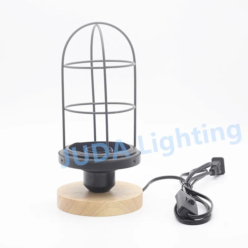 

E27 socket lamp holder with wood wooden base and iron desk lamp Minimalistic creative retro vintage table light ins popular lamp