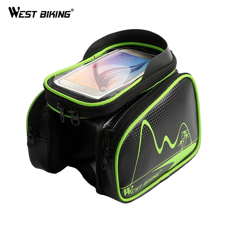 

WEST BIKING Waterproof Bike Bicycle Frame Front Head Top Tube Bag Cycling Pannier Smartphone Touch Screen Cycling Front Tube Bag