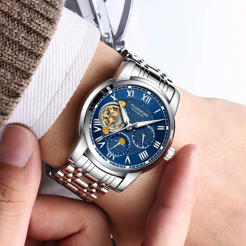 Relogio masculino GUANQIN Роскошные Брендовые Часы с скелетом Tourbillon мужские спортивные