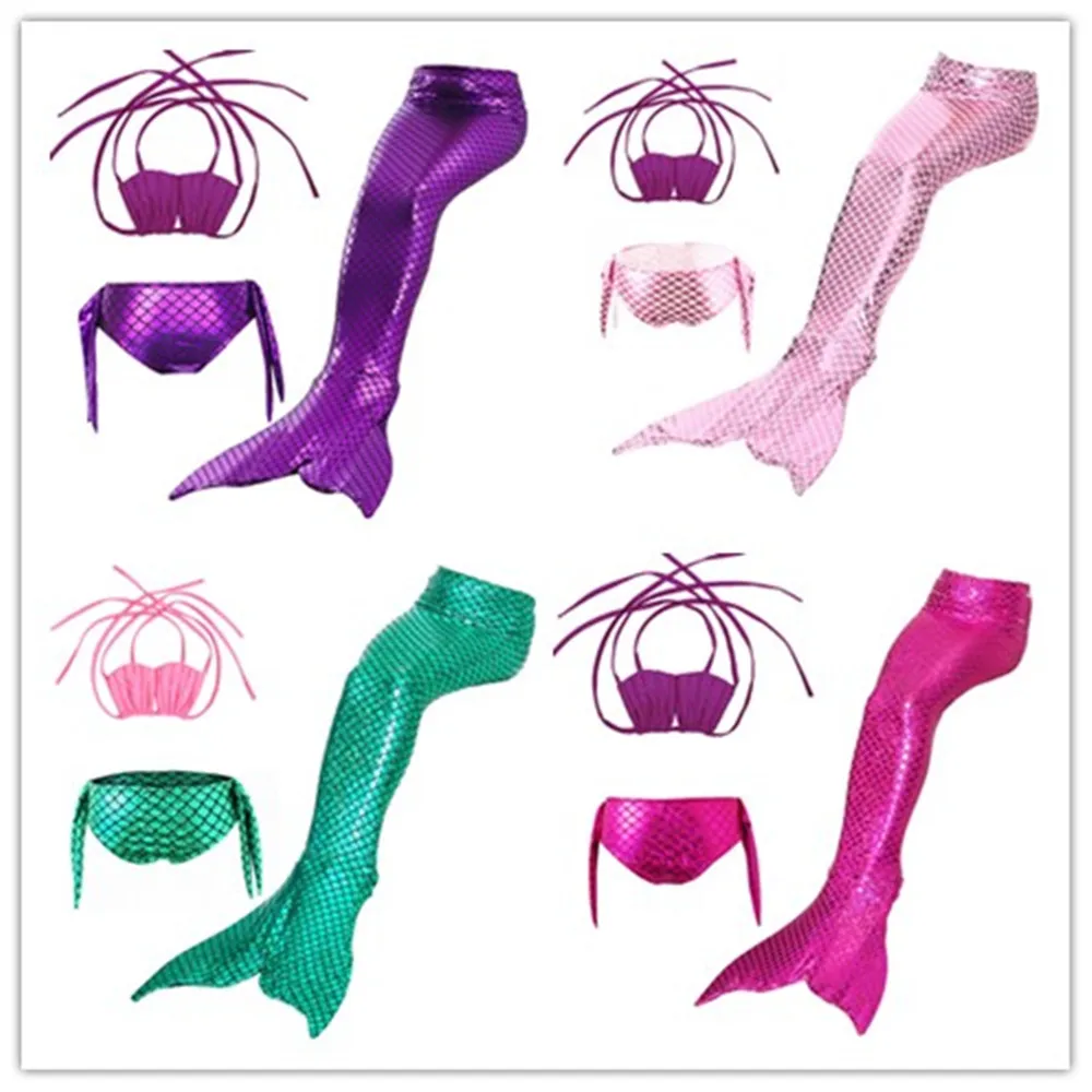 

3pcs Fancy The Little Mermaid Swimming Suit Kids Halloween Party Cosplay Swimmable Mermaid Tail Children Ariel Swimsuit Costume