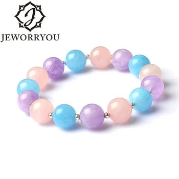 

8-12mm Rose Quartz Amethyst Natural Crystal Bracelet Aquamarine Silver Bracelet Auspicious Three Treasures Bracelets For Women