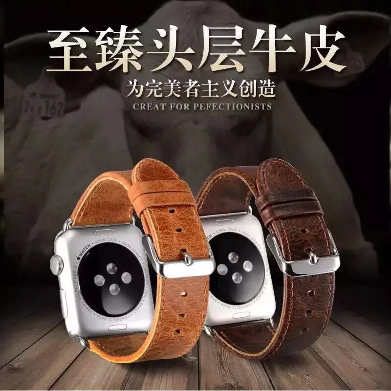 Серии 4/3/2/1 Crazy Horse Винтаж кожаный ремешок для Apple Watch на 42 мм 38 мм 40 мм 44 мм, для iwatch браслет