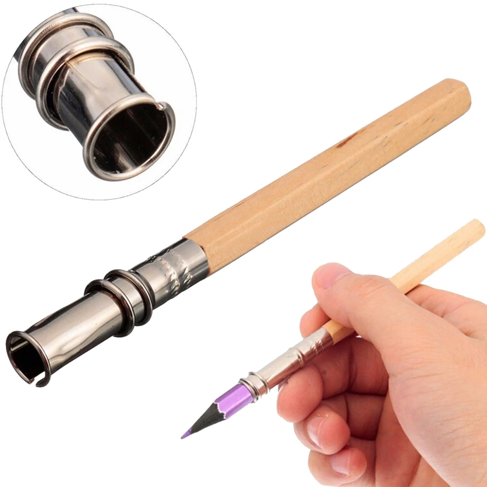 2PCS Pencil Extender Adjustable Wooden Lengthener Holder Painting Drawing Tool School Office Supplies