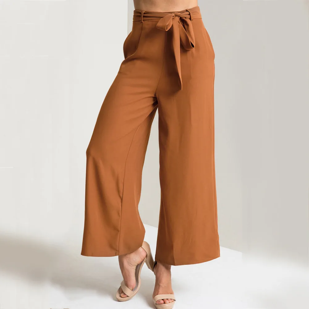 High Waist Solid Color Wide Leg Loose Pants High Waist Ankle Length