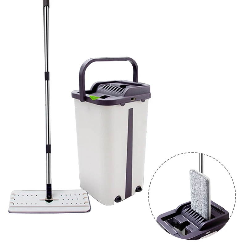 

Mintiml Dust Wizard-Bucket Mop Hand Free Wringing Floor Cleaning Mop Microfiber Mop Pads Wet Dry Usage on Hardwood Laminate Tile