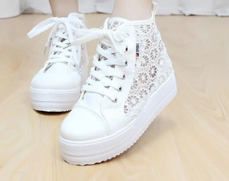 

Women Shoes fashion autumn casual Shoes cutouts lace canvas hollow breathable thick platform flat Shoes woman sneakers size35-42