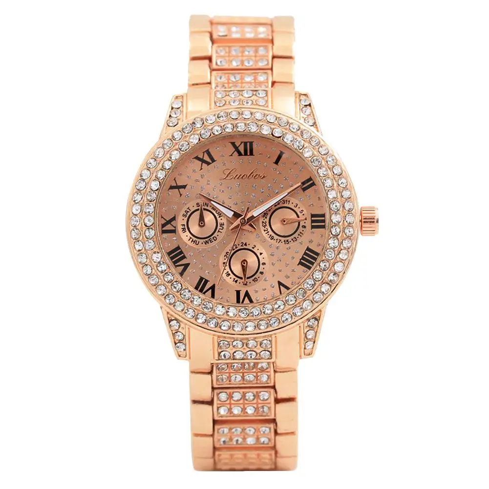 

BluelansFashion Women Rhinestone Inlaid Roman Numbers Round Dial Quartz Wrist Watch
