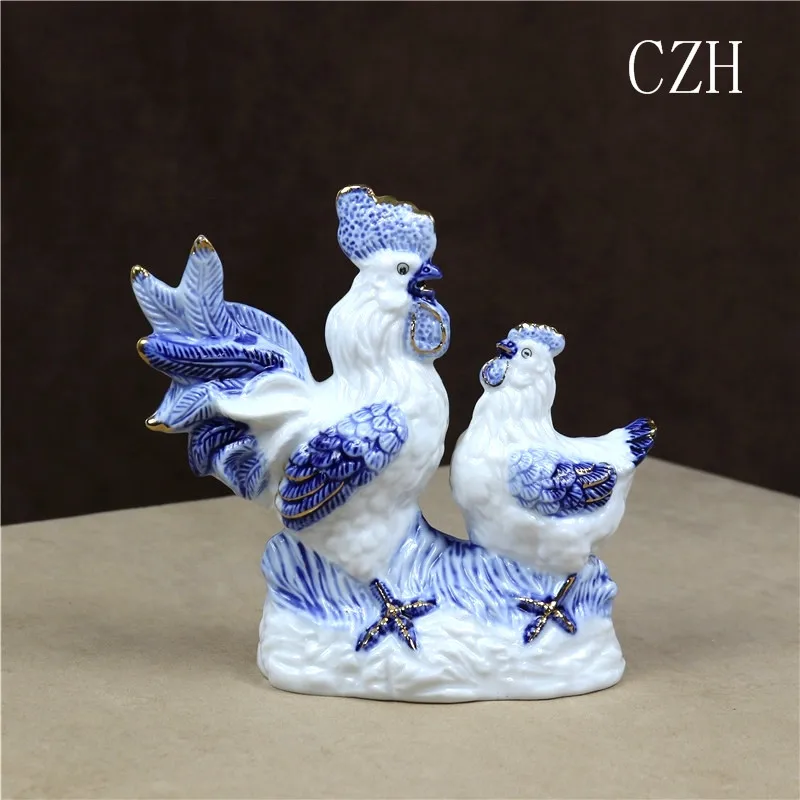 

Porcelain Chicken Lovers Sculpture Handmade Ceramics Chick Figurine China Decoration Present Art and Craft Ornament Accessories