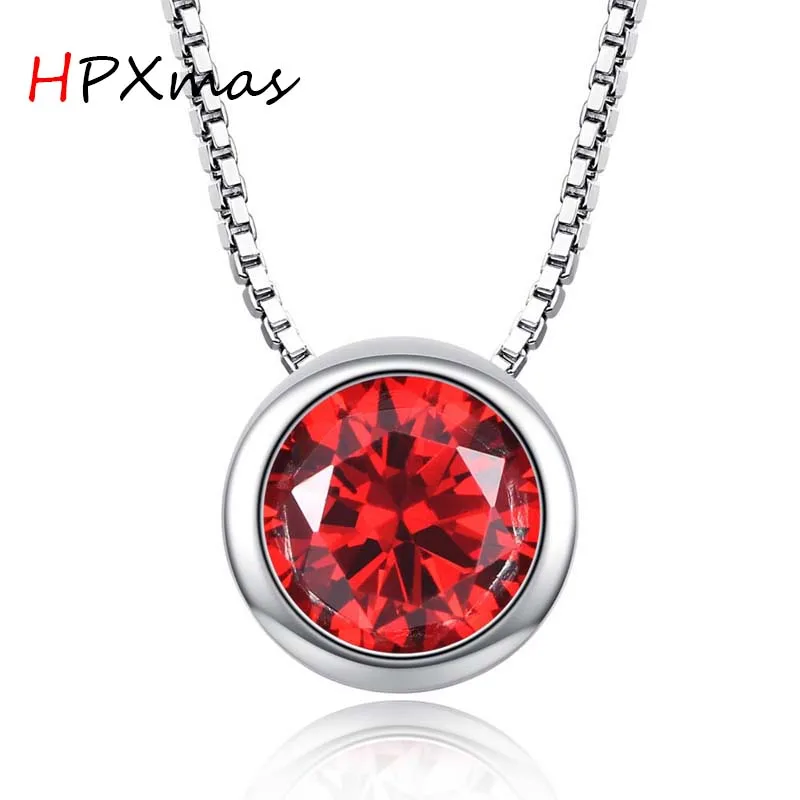 

HPXmas Brilliant Exquisite round Crystal Simple Pendant Necklace in pink purple red white color Jewelry Women gift B72